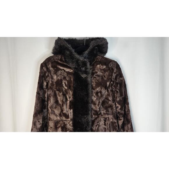 Vintage Union Made Faux Fur Coat Chocolate Brown Mod Full Length Size Small Glam - Picture 3 of 11